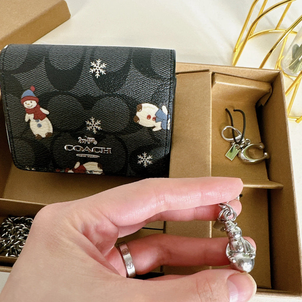 Coach CN047 Boxed Mini Wallet On A Chain In Sizeignature Canvas With Sizenowman Print IN Black Multi