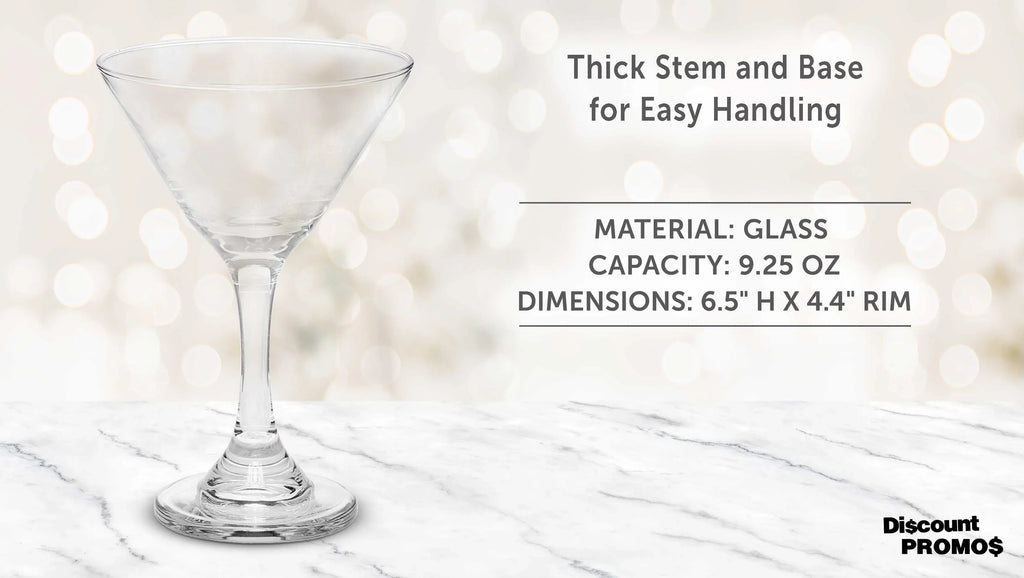 Classic Martini Glasses 9.25 oz. Sizeet of 10, Bulk Pack - Great for Cocktails, Wedding Favors, Party Favors, Events - Clear