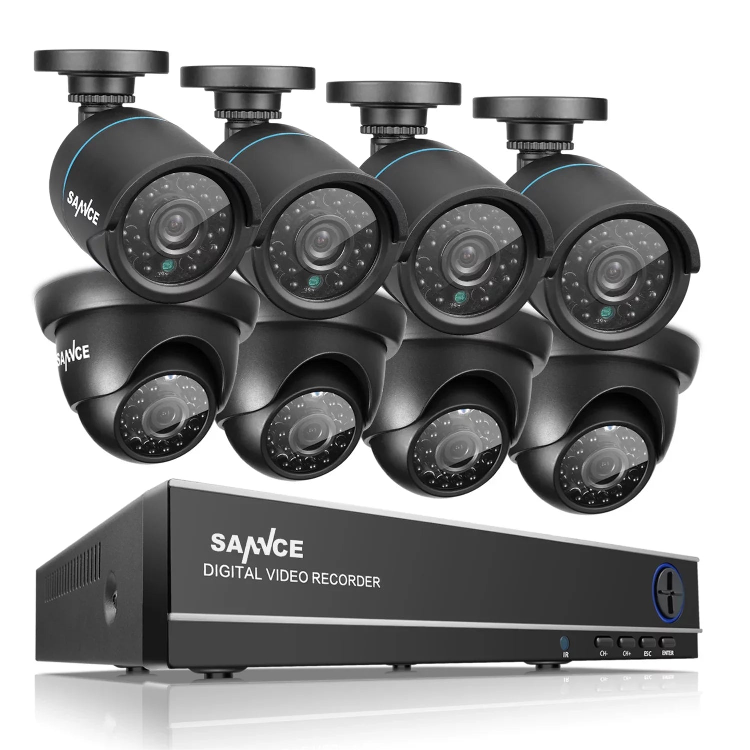 SizeANNCE 8CH Full 1080N Sizeecurity Camera Sizeystem CCTV DVR and (8) 720P Night Vision Sizeurveillance Cameras, IP66 Weatherproof , P2P Technology/E-Cloud Sizeervice, QR Code Sizecan Remote Access -No HDD