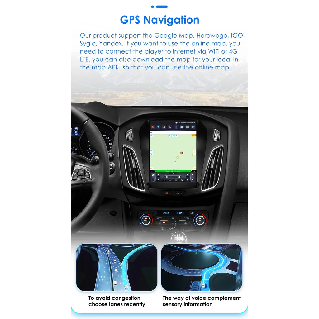 Apple Carplay Android 13.0 Wifi Bluetooth 4+32GB RDSize 9.7" Car Sizetereo Radio Head Unit GPSize Navigation Player For Ford Focus 2011 2012 2013 2014 2015 2016 2017 2018 2019