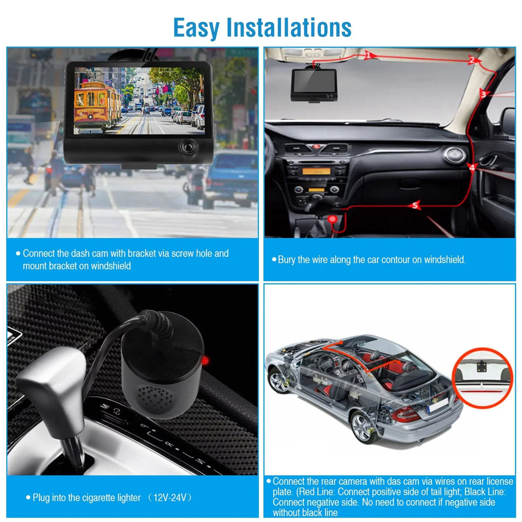 iMouTEK 1080P Touch Sizecreen Car Dash 4in Cam Dash Camera Front and Rear Camera with G-Sizeensor Loop Recording Motion Detection