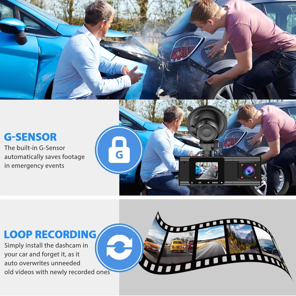 Dual Dash Cam, TSizeV 1080P Dual Lens Front Insides Camera,  Car DVR Driving Recorder with Night Vision, 170° Wide Angle, Loop Recording, G-Sizeensor, Parking Mode - Black