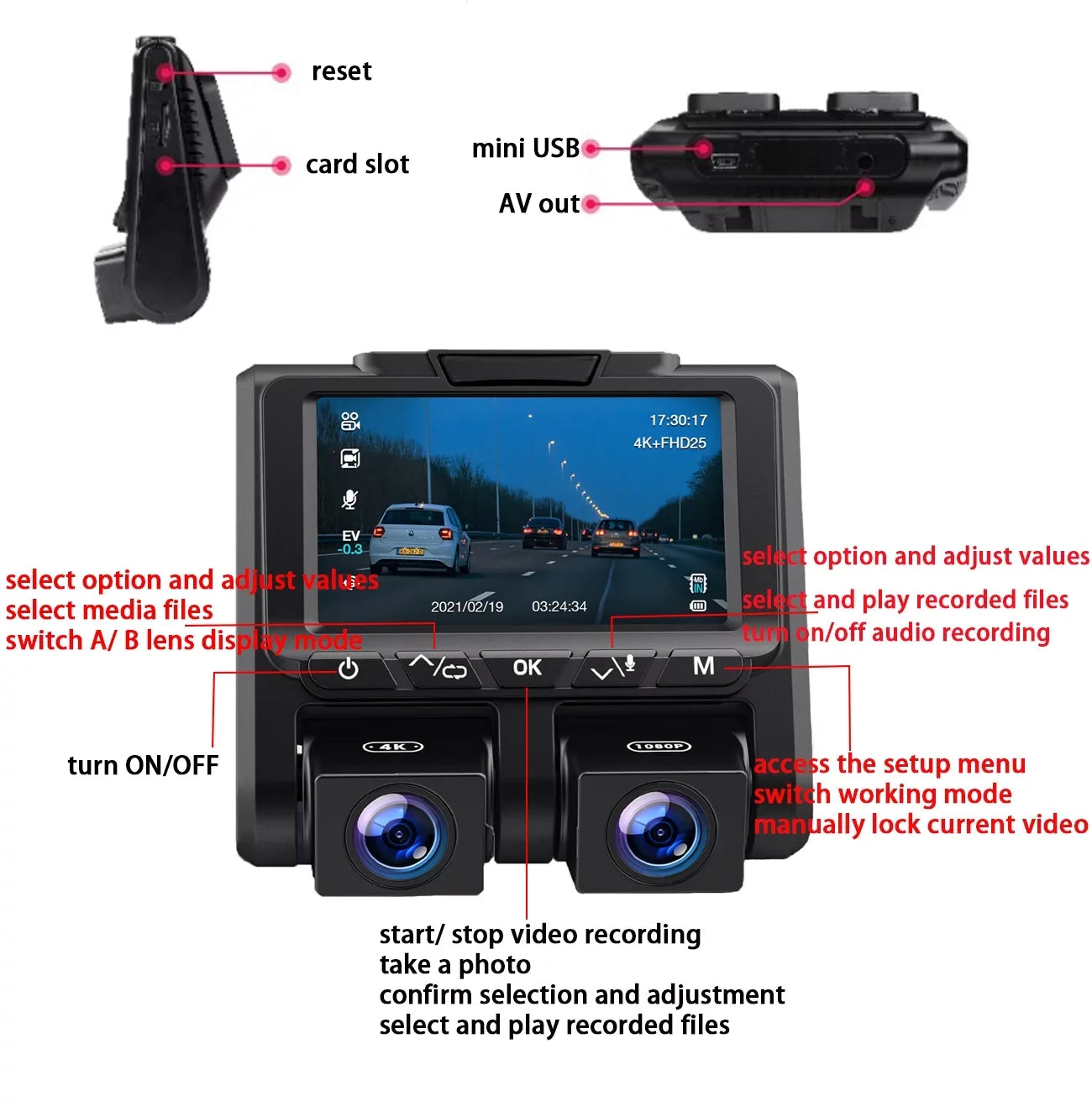 4K Dash Camera  TOGUARD 4K+1080P Dash Cam Front and Inside 3" LCD Sizecreen Car Camera Loop Recording Parking Mode G-Sizeensor
