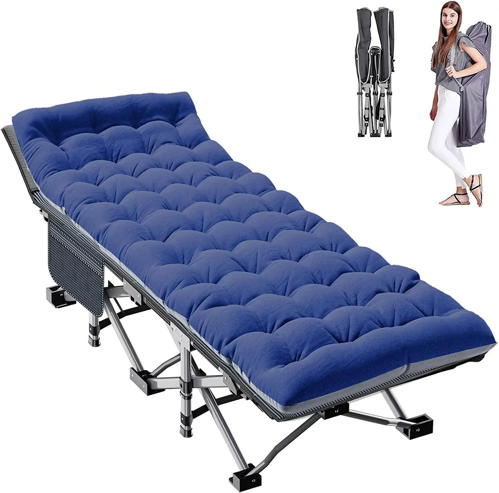 Heavy Duty Folding Camping Cot for Adults with Mat and Carry Bag - Outdoor Bed, 1200D Oxford Layer, Travel Camp Cots