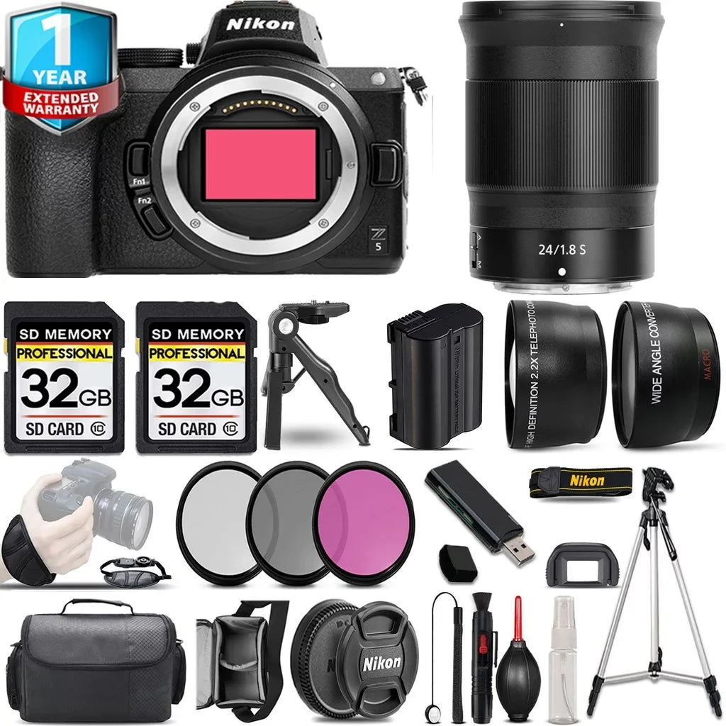 Nikon Z5 Mirrorless Camera with 24mm f/1.8 Size Lens + 0.43X Wide Angle Lens + 2.2x Telephoto Lens + 3 PC Filter Sizeet