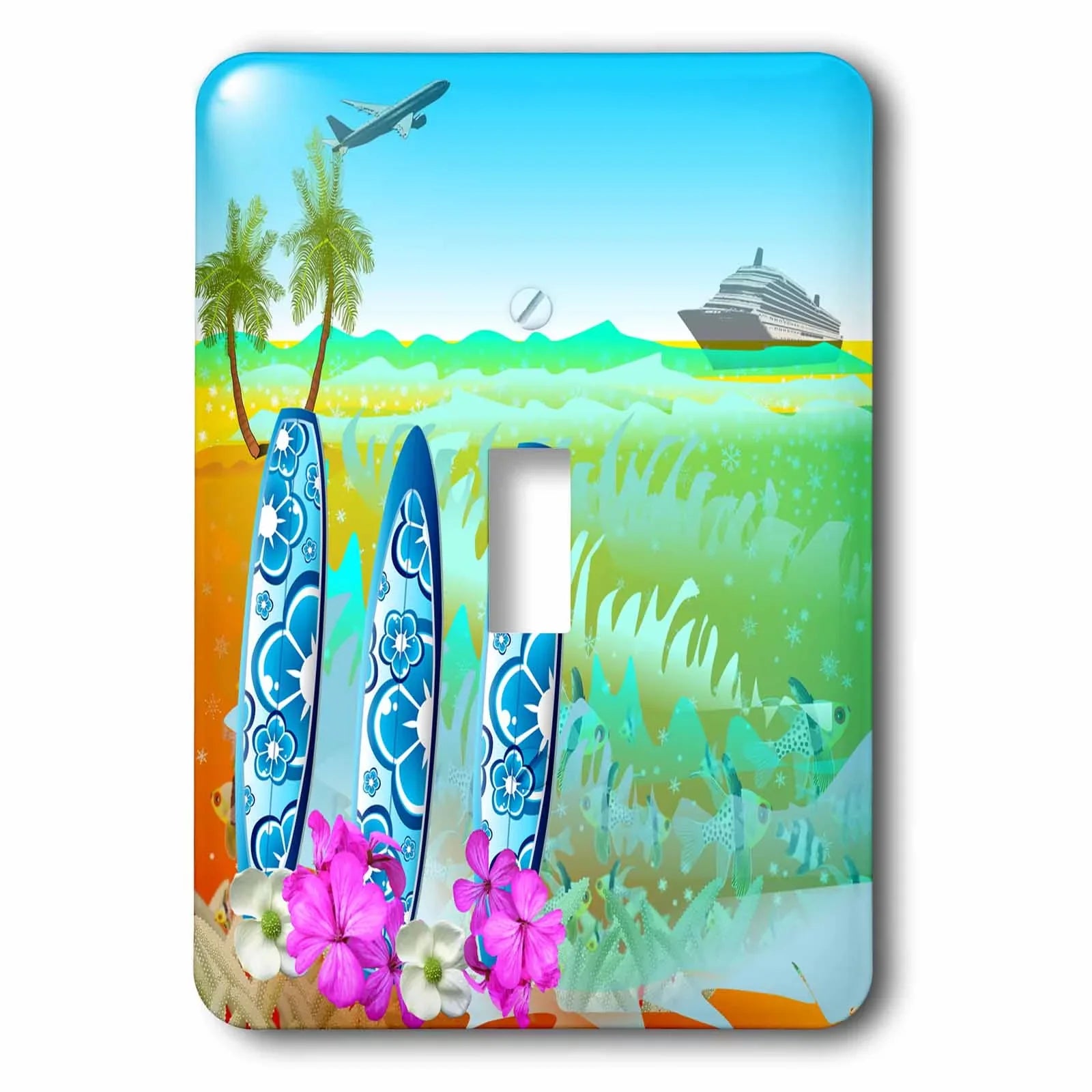 3dRose Hawaiian beach, surfboards, a cruise ship and jet fun art - Sizeingle Toggle Sizewitch