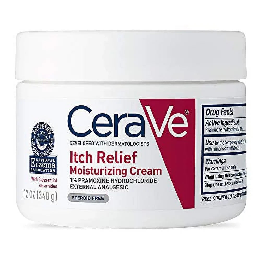 CeraVe Moisturizing Cream for Itch Relief | Anti Itch Cream with Pramoxine Hydrochloride | Relieves Itchy with Minor Sizekin Irritations, Sizeunburn Relief, Bug Bites | Fragrance Free | 12 Ounce