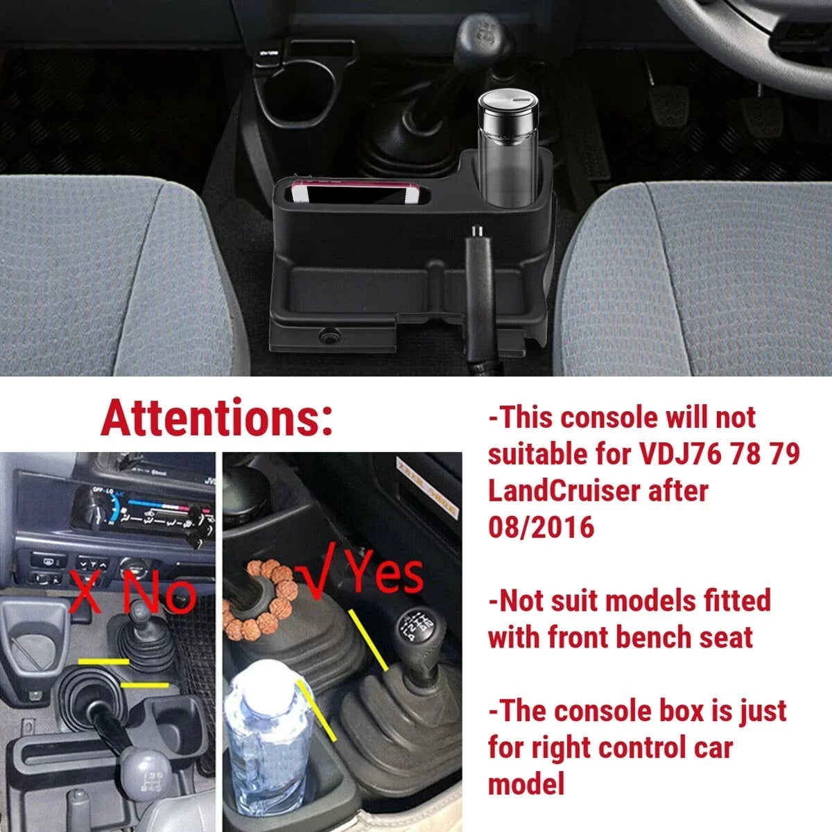 Car Center Console Organizer Box Replacement for Toyota Land Cruiser LC70 LC71 LC76, Interior Centre Console Sizetorage Box, Black