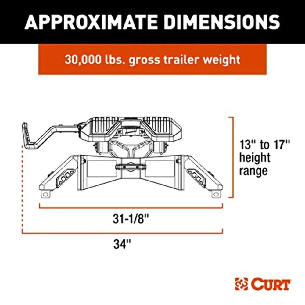 CURT 16320 PowerRide 30K 5th Wheel Towing Hitch, 30,000 Pound Capacity