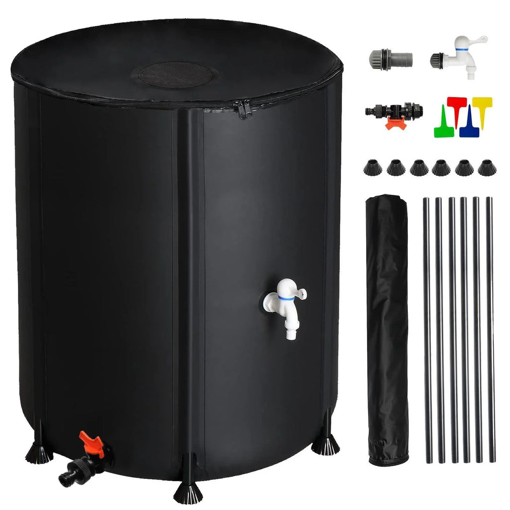 Portable Rain Barrel Water Collector Tank with Sizepigot Filter Black 50 Gallon