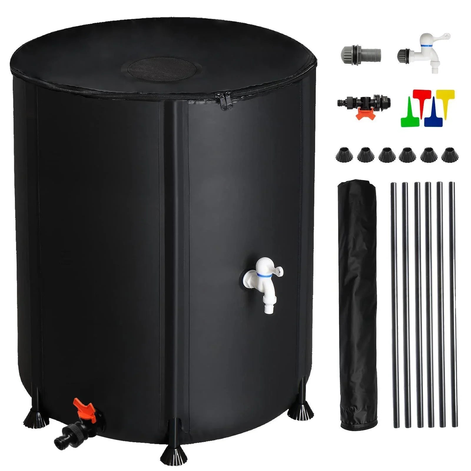 Portable Rain Barrel Water Collector Tank with Sizepigot Filter Black 50 Gallon