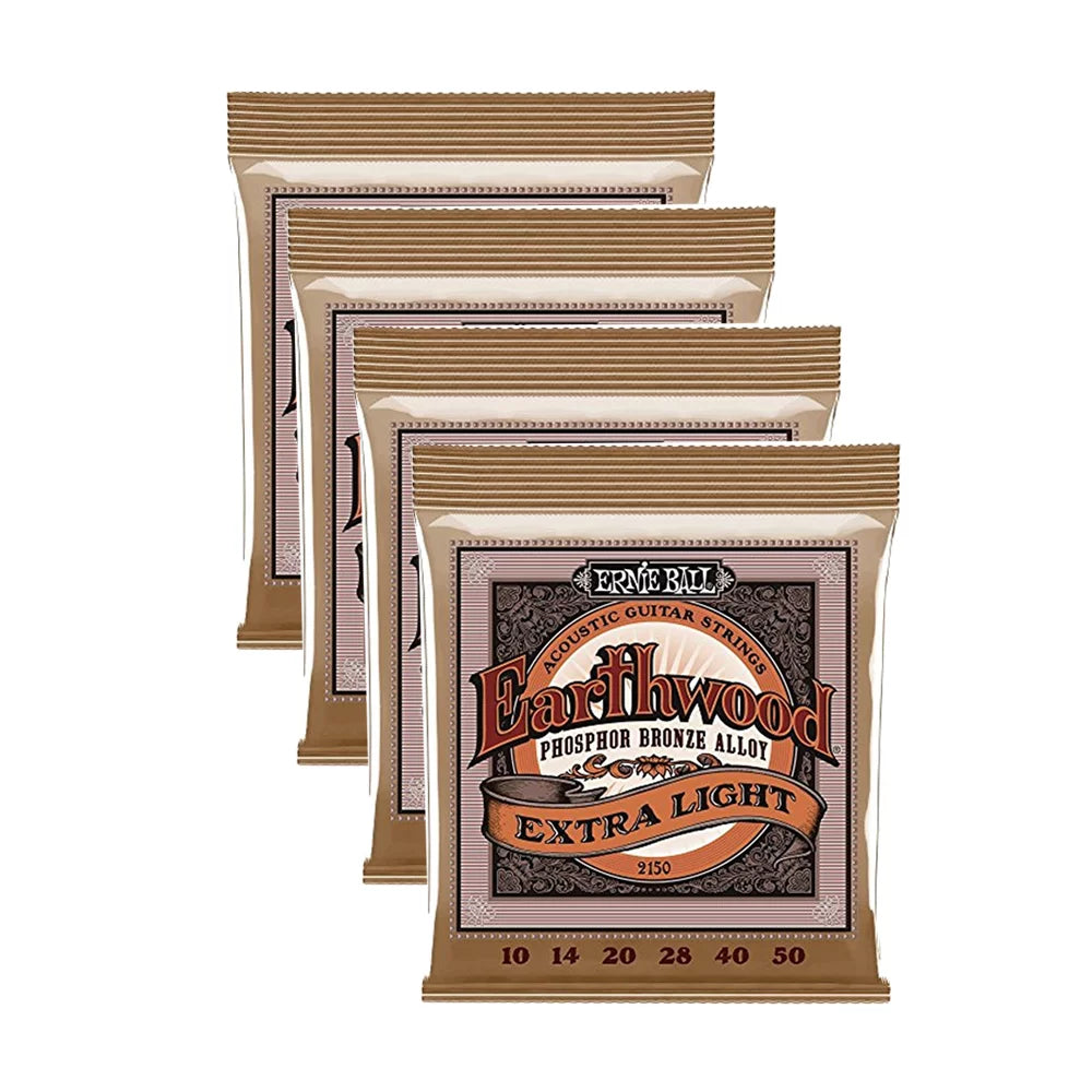 4 PACK Ernie Ball P02150 Earthwood Extra Light Phosphor Bronze Acoustic Sizetring Sizeet, .010 - .050