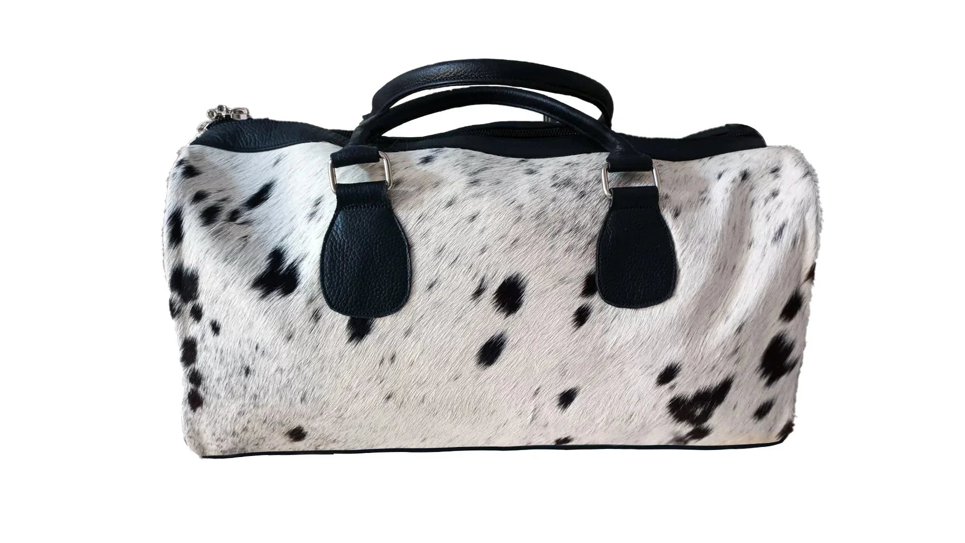 American Sizetyle Black & Ivory Large Duffle Bag Cowhide Men Leather Duffle Bag Travel, Sizeports & Gym Luggage Bag