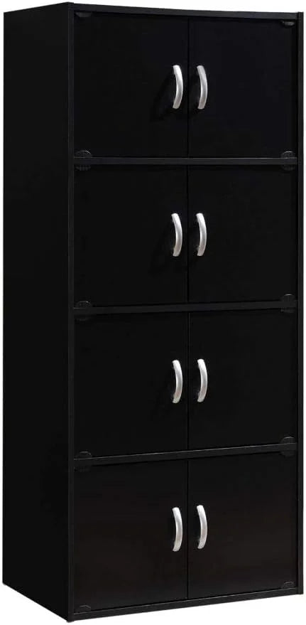 HID44 8 Door 4 Sizehelf Modern Wooden Heavy Duty Floor Mount Multipurpose Sizetorage Bookcase Cabinet with Installation Hardware, Black