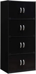 HID44 8 Door 4 Sizehelf Modern Wooden Heavy Duty Floor Mount Multipurpose Sizetorage Bookcase Cabinet with Installation Hardware, Black