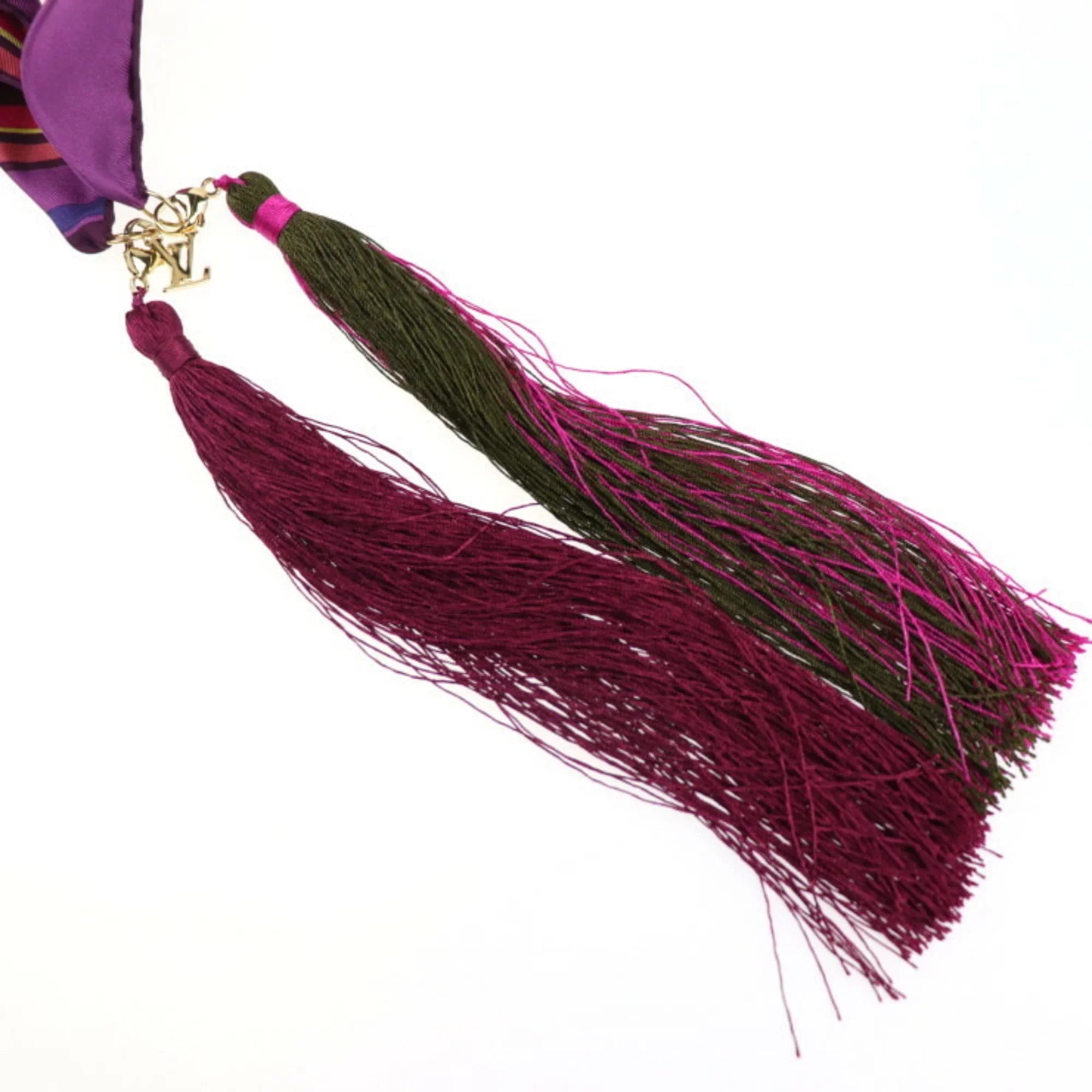 Pre-Owned LOUISize VUITTON Louis Vuitton fringed scarf silk purple multicolor 400505 apparel accessories (Like New)