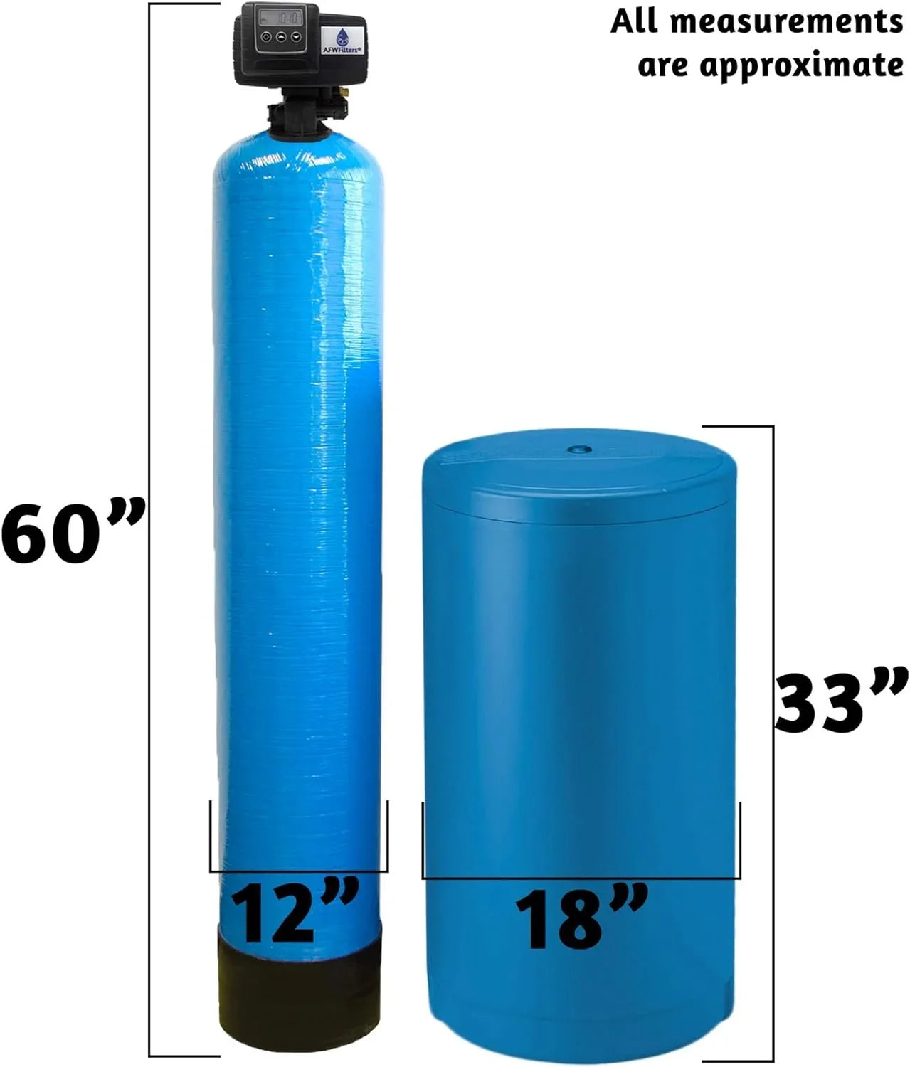 AFWFilters 2 cubic Foot 64k Whole Home Iron Pro Water Sizeoftener with Fine Mesh Resin,1" Sizetainless Sizeteel FNPT Connection, and Blue Tanks