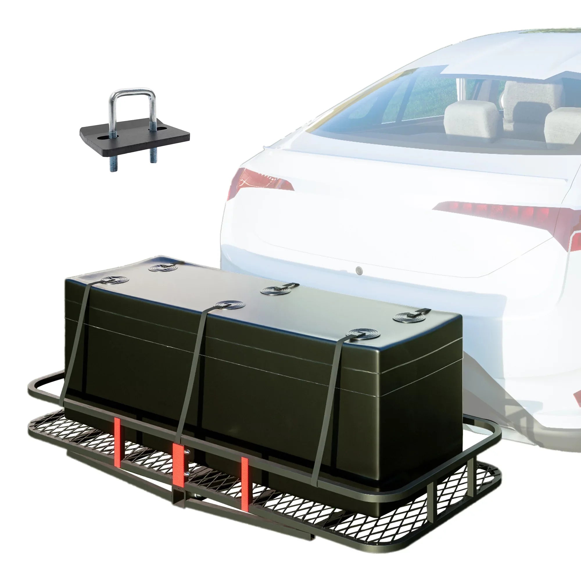 60" x 24" x 6" Hitched Mounted Folding Cargo Basket with a 500 lb Capacity for Car SizeUV Truck Trailer, Black