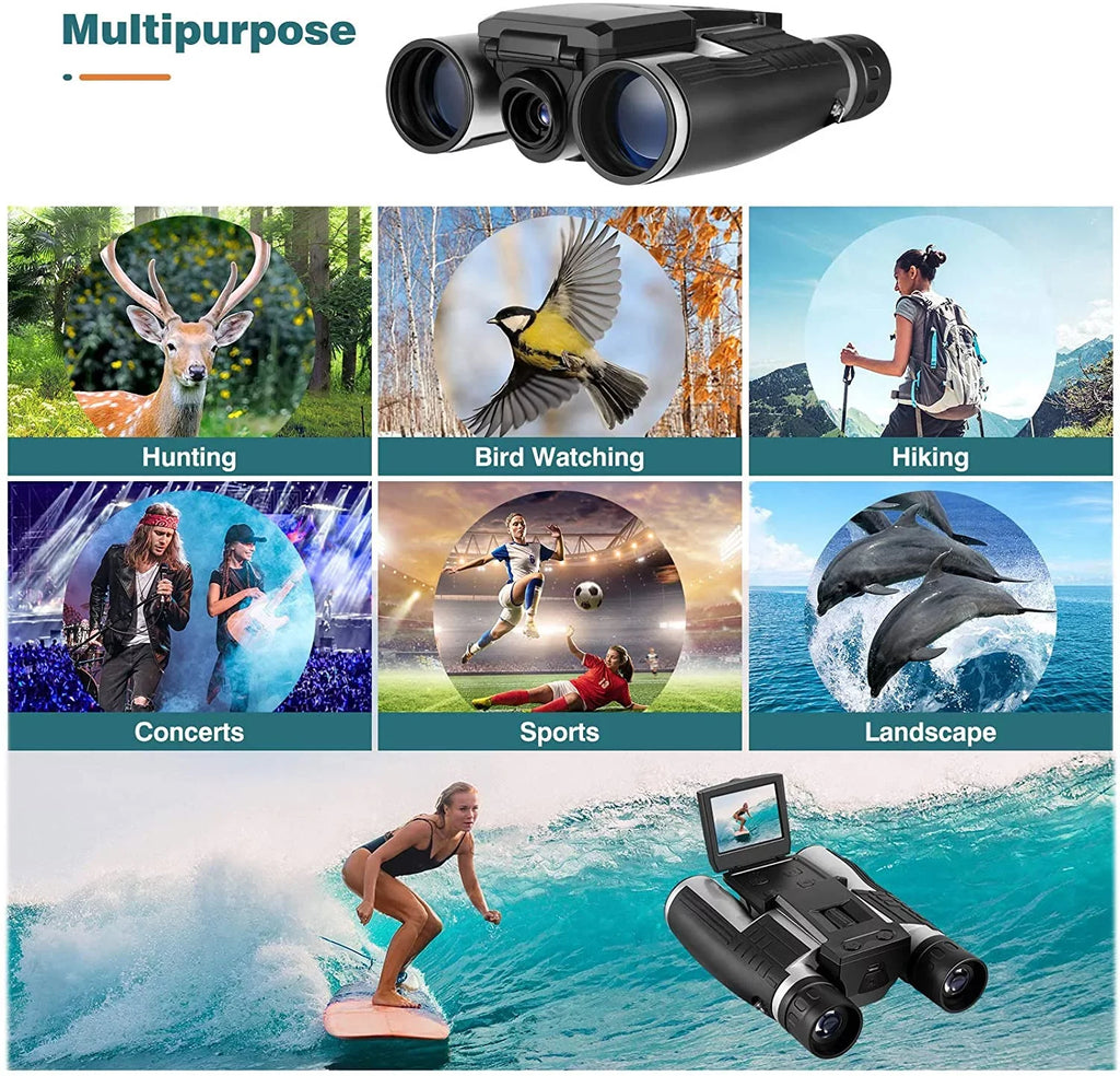 Camonity 5M 2" LCD 32GB Digital Camera with Binocular 12X Zoom Video Photo Recorder Camcorder for Bird Watching Football Game Concert