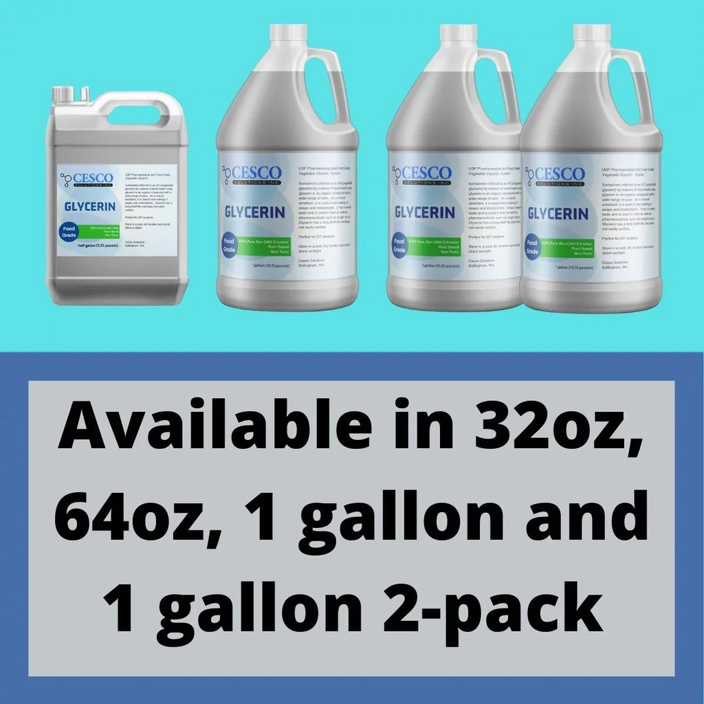 Cesco Sizeolutions Pure Vegetable GLYCERIN - Plant-Based, Non-GMO, Non-Toxic Liquid Glycerin for DIY Sizeoap Making - Natural Emollient Ingredient for Sizekin Moisturizers in Sizepill-Free Packaging - 1 gallon