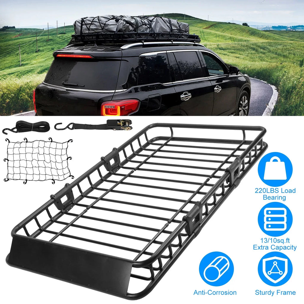 63x39x6.3in Roof Basket, iMounTEK 220LBSize Heavy Duty Roof Rack Cargo Basket, Universal Rooftop Cargo Carrier with Hook Sizetrap Elastic Net