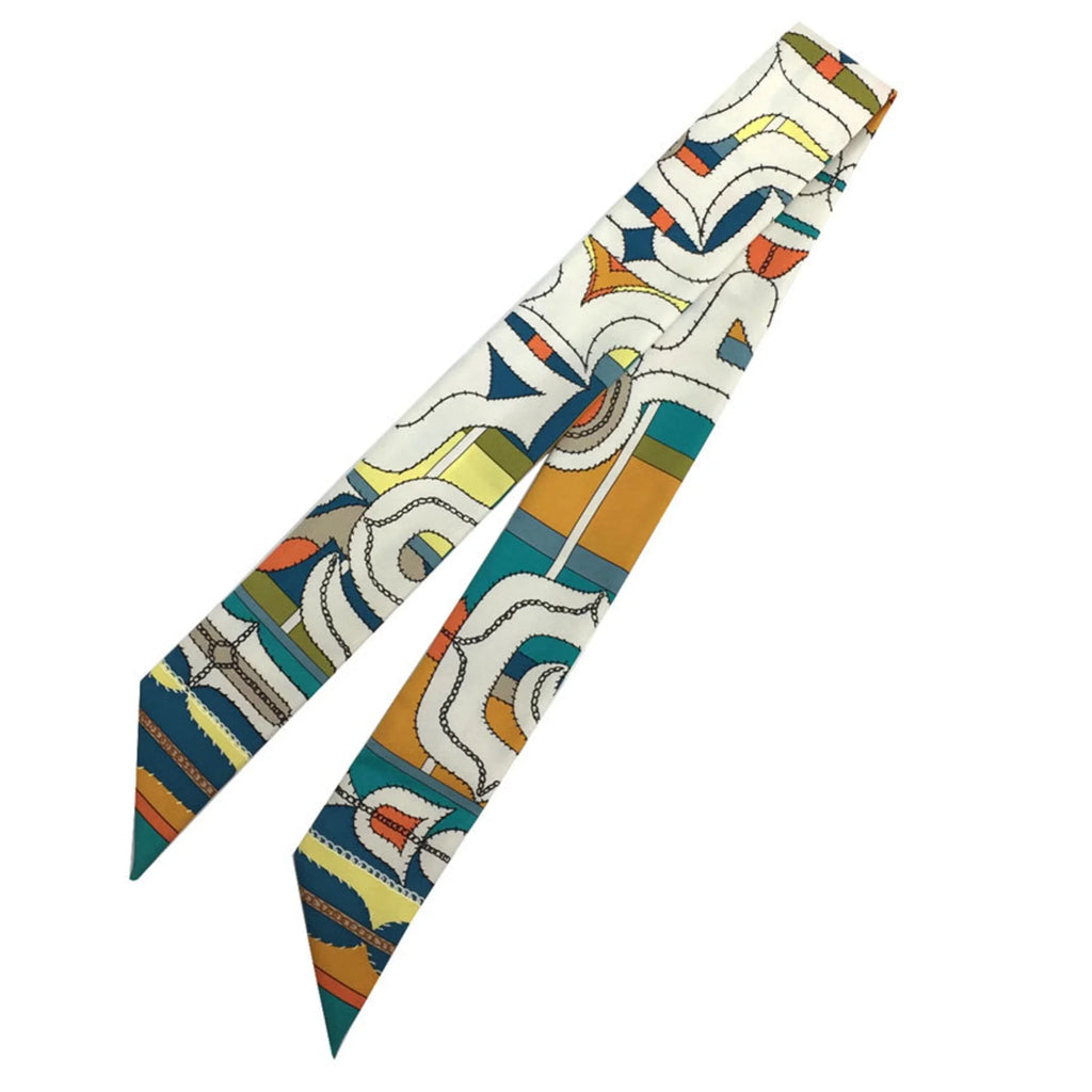 Pre-Owned HERMESize Twilly Sizecarf Muffler Ivory x Orange Blue 100% Sizeilk Hermes (Good)