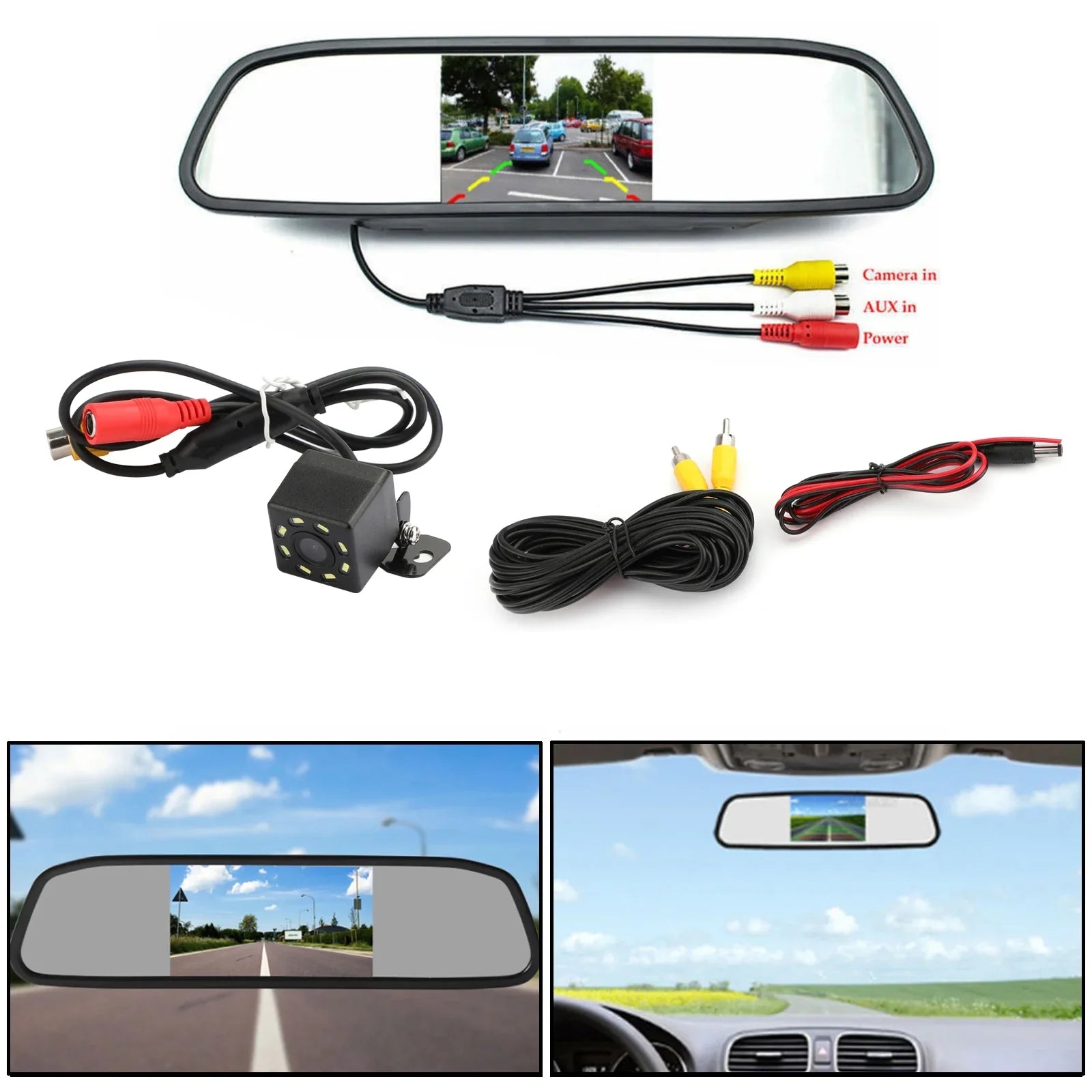 8 LED Reverse Parking Camera + 4.3" Car Mirror Monitor Kit Vehicle Sizeystem