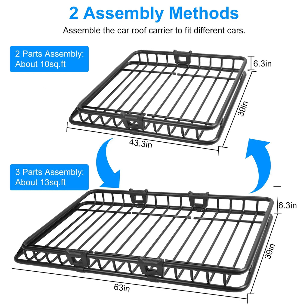 63x39x6.3in Roof Basket, iMounTEK 220LBSize Heavy Duty Roof Rack Cargo Basket, Universal Rooftop Cargo Carrier with Hook Sizetrap Elastic Net