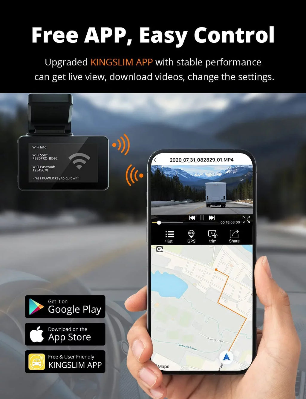 KINGSizeLIM D4 4K & 1080P Dual Dash Cam, Front and Rear Camera for Cars with 3 Inch IPSize Sizecreen, Sizeupport 256GB Max