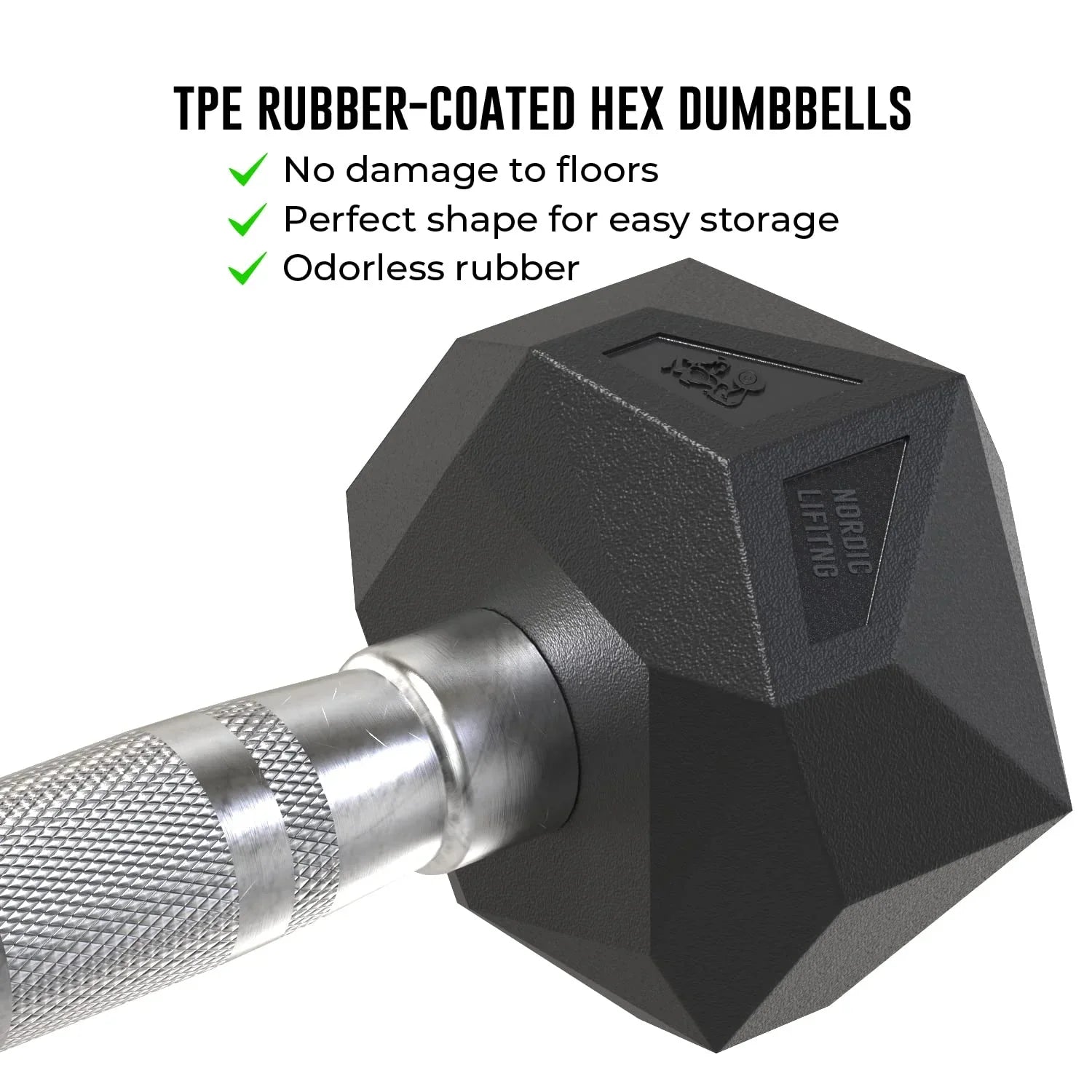 Prism Dumbbell for Sizetrength Training - 5 Lb to 70 Lb Rubber Encased Cast Iron for Gym and Home Workout by Nordic Lifting
