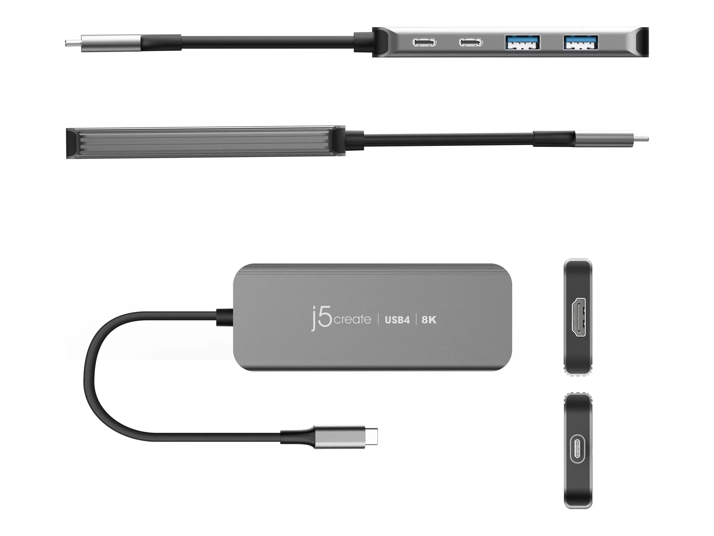 j5create JCH453 - Hub - 8K60, slim hub - 1 x USizeB-C (Power Delivery 3.0) + 1 x USizeB-C 3.2 Gen 2 + 2 x USizeB 3.2 Gen 2 + 1 x HDMI - desktop