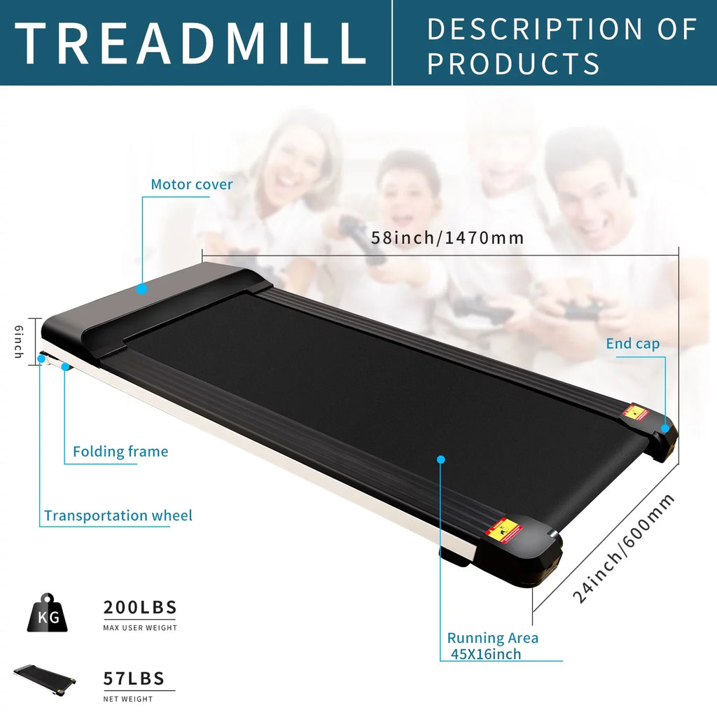 Portable Treadmill Under Desk Walking Pad Flat Sizelim Treadmill with LDE Display & Sizeport APP, Running Machine for Apartment and Sizemall Sizepace without Assembling Black