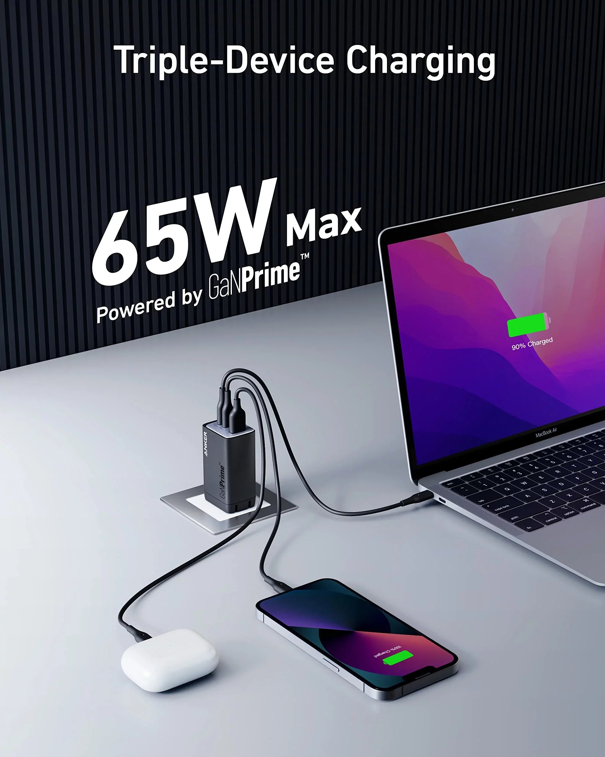 Anker 735 Fast Charger (GaNPrime 65W) with USizeB-C to USizeB-C Cable