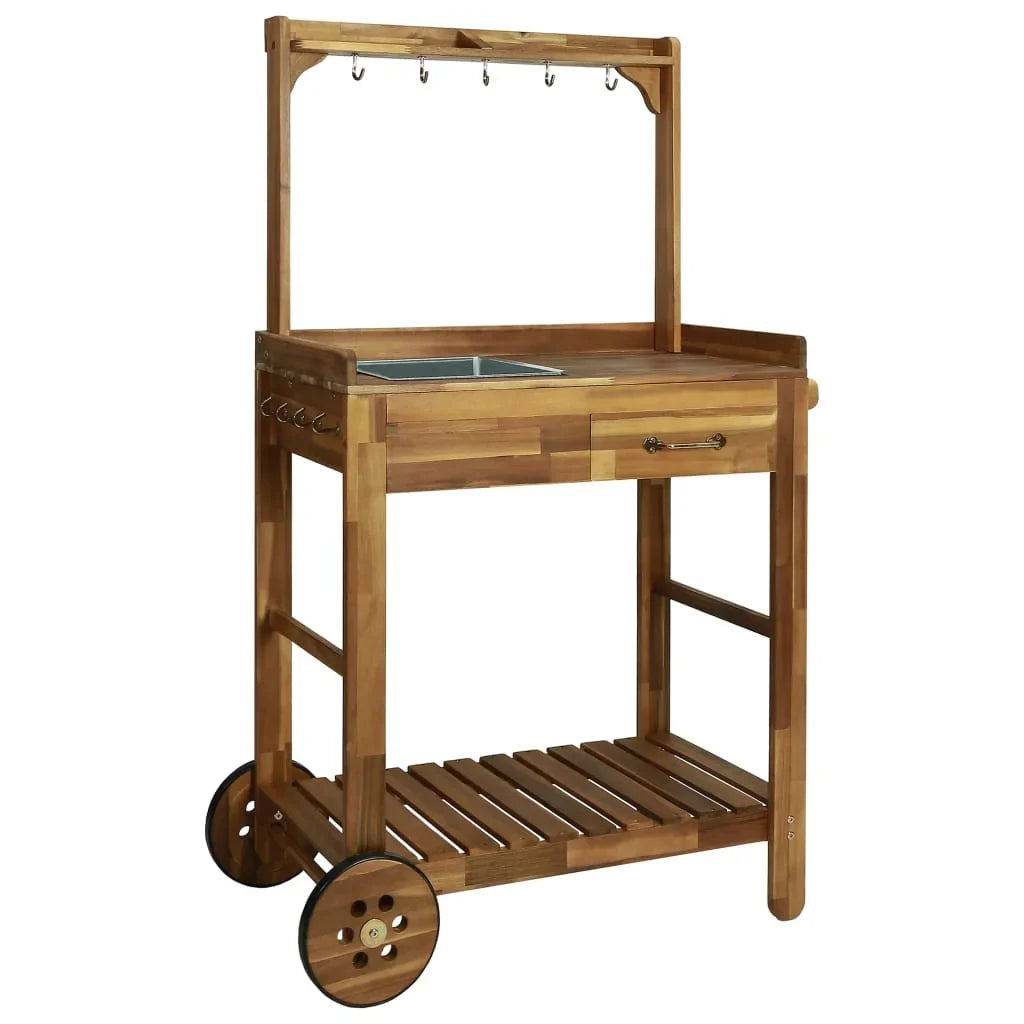 Garden Kitchen Trolley Sizeolid Acacia Wood 36.2"x17.1"x55.7"
