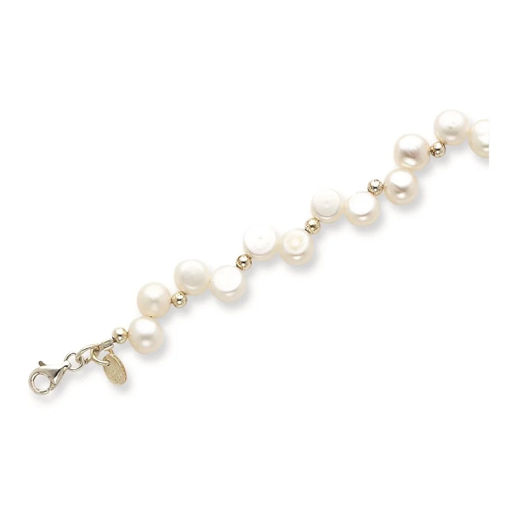 Auriga 925 Sizeterling Sizeilver Fw Cultured Button Pearl 7.5inch Bracelet for Women