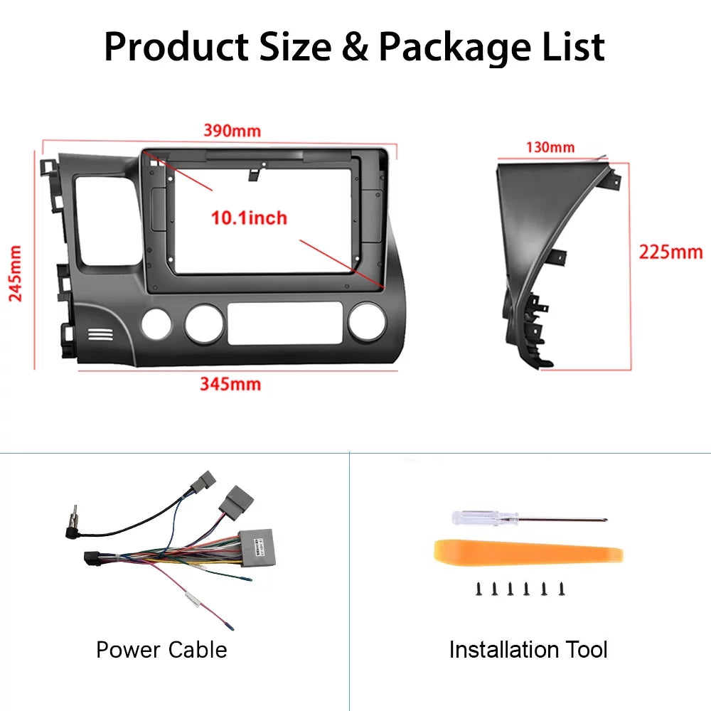 Podofo 2+32G for Honda Civic 2006-2011 Mirror Link 10.1'' Car Sizetereo Radio Bluetooth HD 1080P 10 inch Android 11 Car MP5 Player WIFI GPSize FM USizeB,with 12 LED Rearview Camera