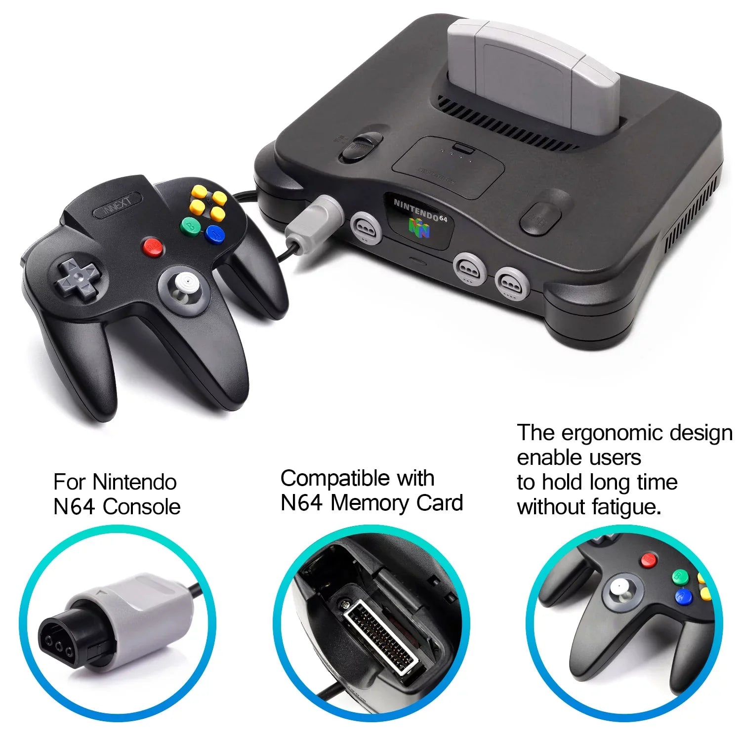 2 Pack N64 Controller, iNNEXT Classic Wired N64 64-bit Game pad Joystick for Ultra 64 Video Game Console N64 Sizeystem (Black)