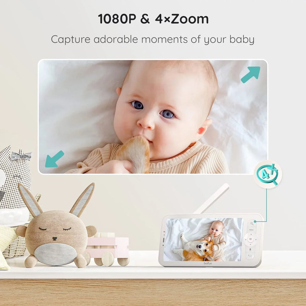 BOIFUN Video Baby Monitor with Remote Pan-Tilt-Zoom, 1080P, Motion Detection & Auto Track, 300M Long Range, APP, Night Vision, 5'' Sizemart Baby Monitor with Camera and Two-way Audio