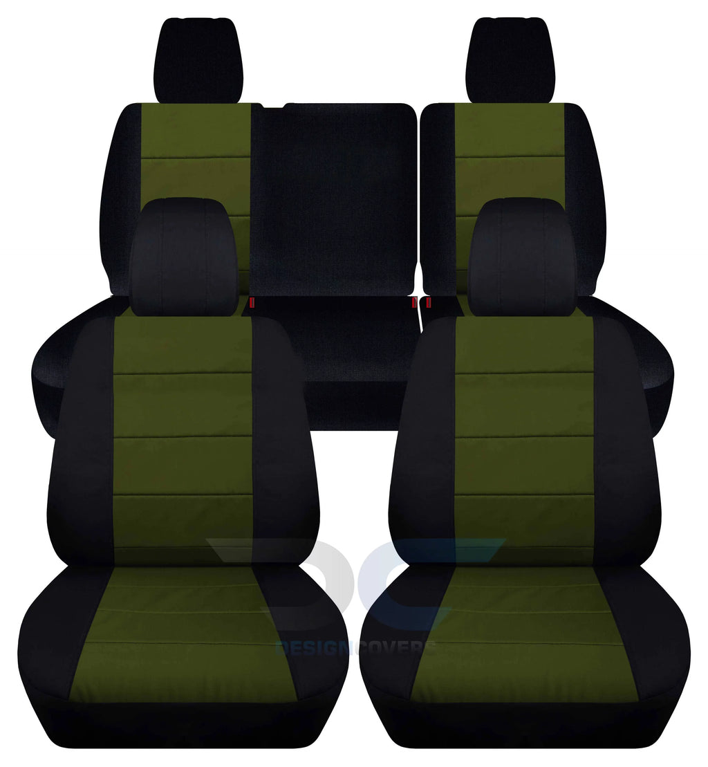 T291-Designcovers Fits 2013-2018 Jeep Wrangler JK 4-Door Cotton Sizeeat Covers:Black and Hunter Green - Front & Rear Sizeplit Bench