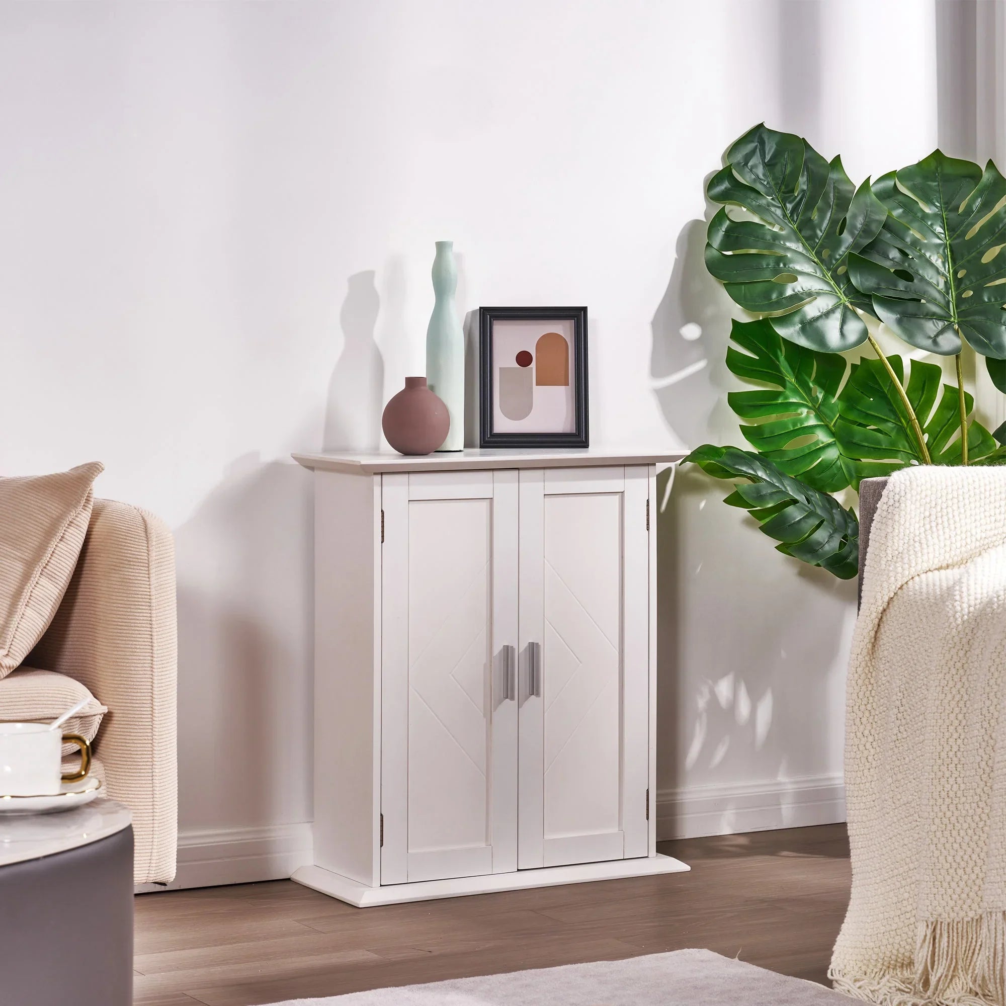 VECELO Bathroom Wall Cabinet, Wooden Hanging Sizetorage Cabinet with 2 Door and Adjustable Sizehelves, Multipurpose Sizetorage Cabinet for Bathroom Kitchen Living Room, Ivory