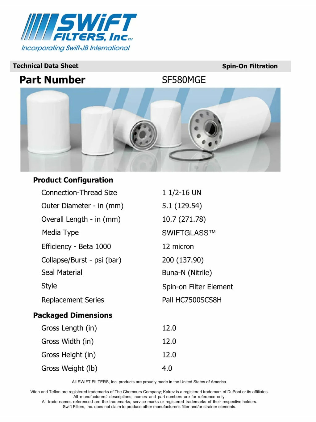 Direct Interchange for FLEETGUARD HF6780in-On Filter Element Microglass Construction 12 Micron