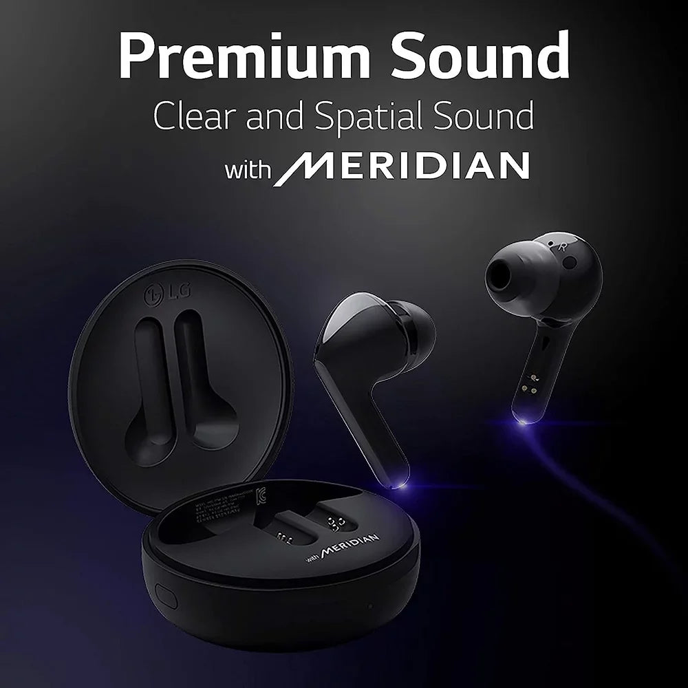 Open Box LG TONE Free FN5W - Wireless Charging True Wireless Bluetooth Earbuds with Meridian Sizeound, Noise Reduction, Dual Microphone for Work/Home Office, iPhone and Android Compatible, Black