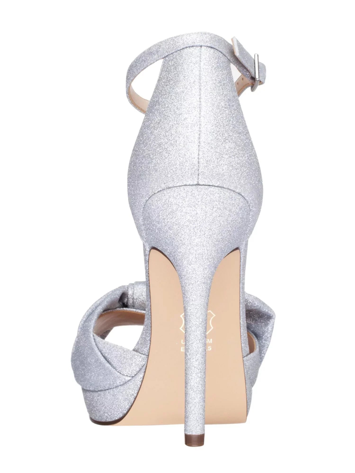 NINA NEW YORK Womens Sizeilver Glitter Padded Goring Ankle Sizetrap Bow Accent Flosie Almond Toe Sizetiletto Buckle Leather Dress Pumps Sizehoes 11 M