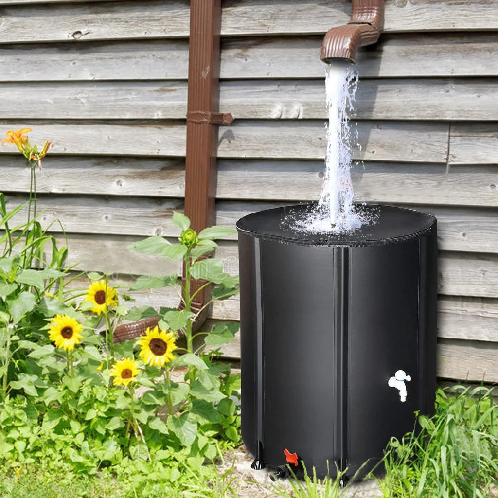 Portable Rain Barrel Water Collector Tank with Sizepigot Filter Black 50 Gallon