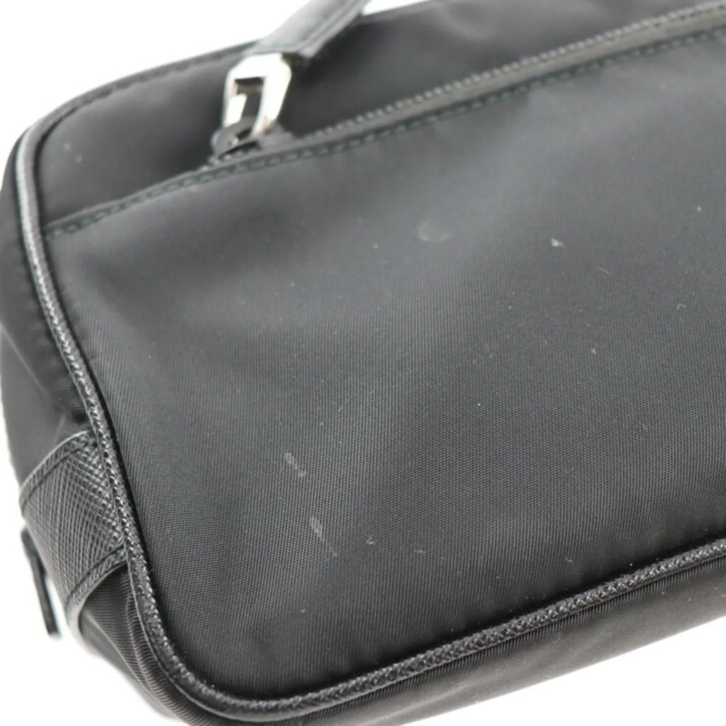 Pre-Owned PRADA Prada second bag 2NA819 nylon leather black silver hardware clutch handbag triangle logo (Good)