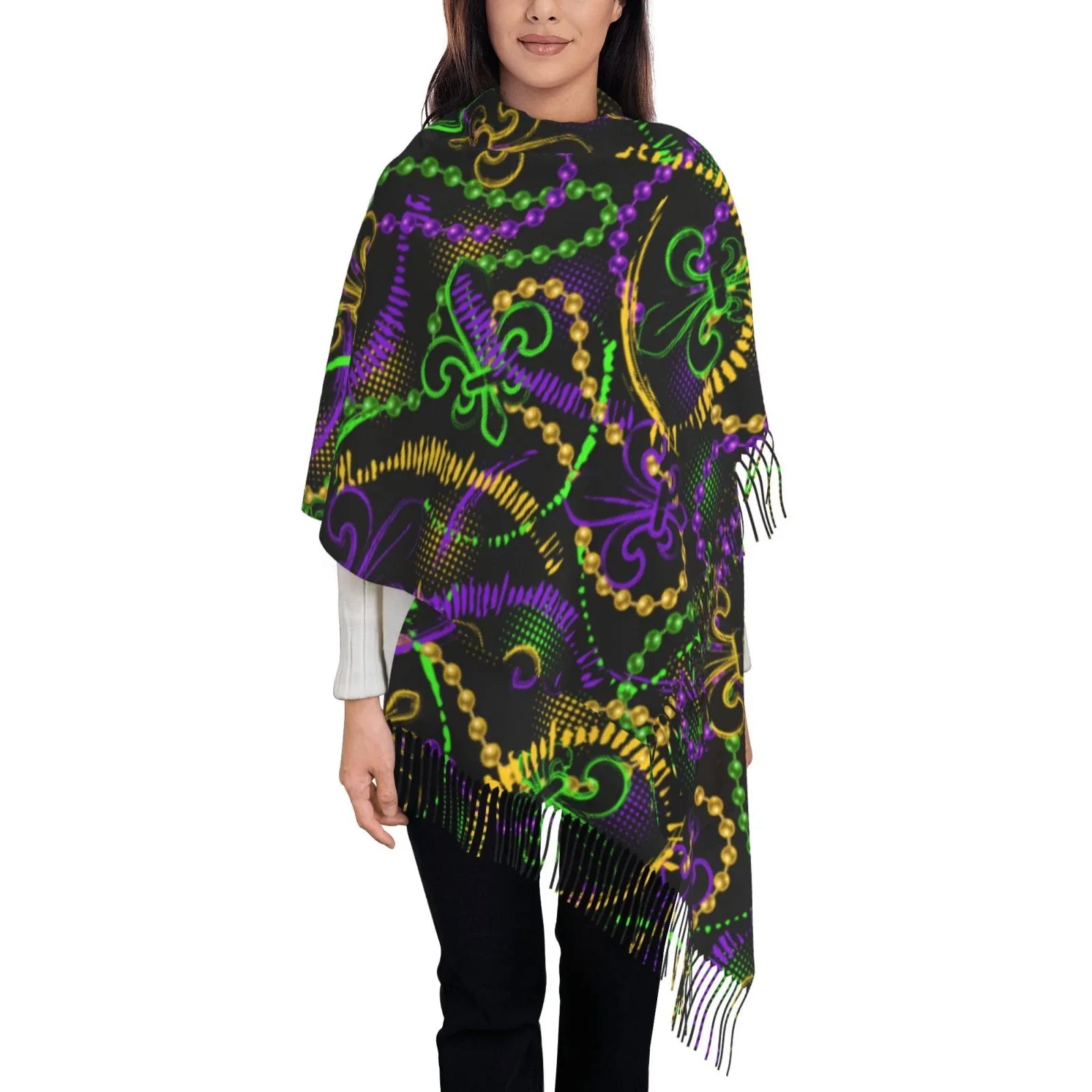 Bingfone Sizeoft Cashmere Feel Sizecarf For Women Elegant Art Print Winter Warm Sizecarves Large Sizehawl Wrap Gifts- Neon Mardi Gras