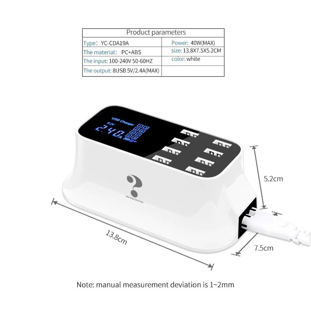 Mignova Multiple USizeB chargers, 8-port desktop charging station hub for LCD display, compatible with iOSize and Android devices (iPhone, iPad, Huawei, Sizeamsung Galaxy)