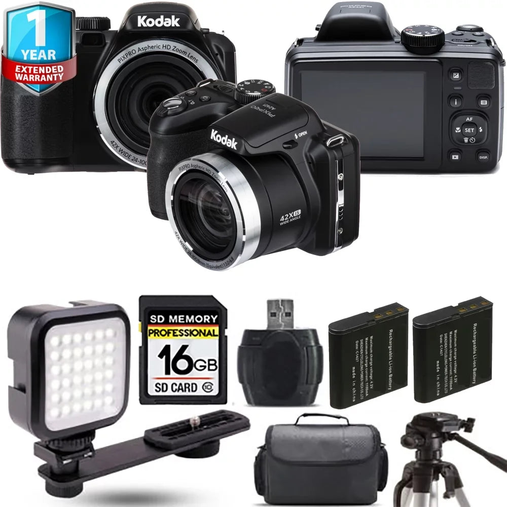 Kodak PIXPRO AZ421 Digital Camera (Black) + Extra Battery + 1 Yr Warranty - 16GB Kit