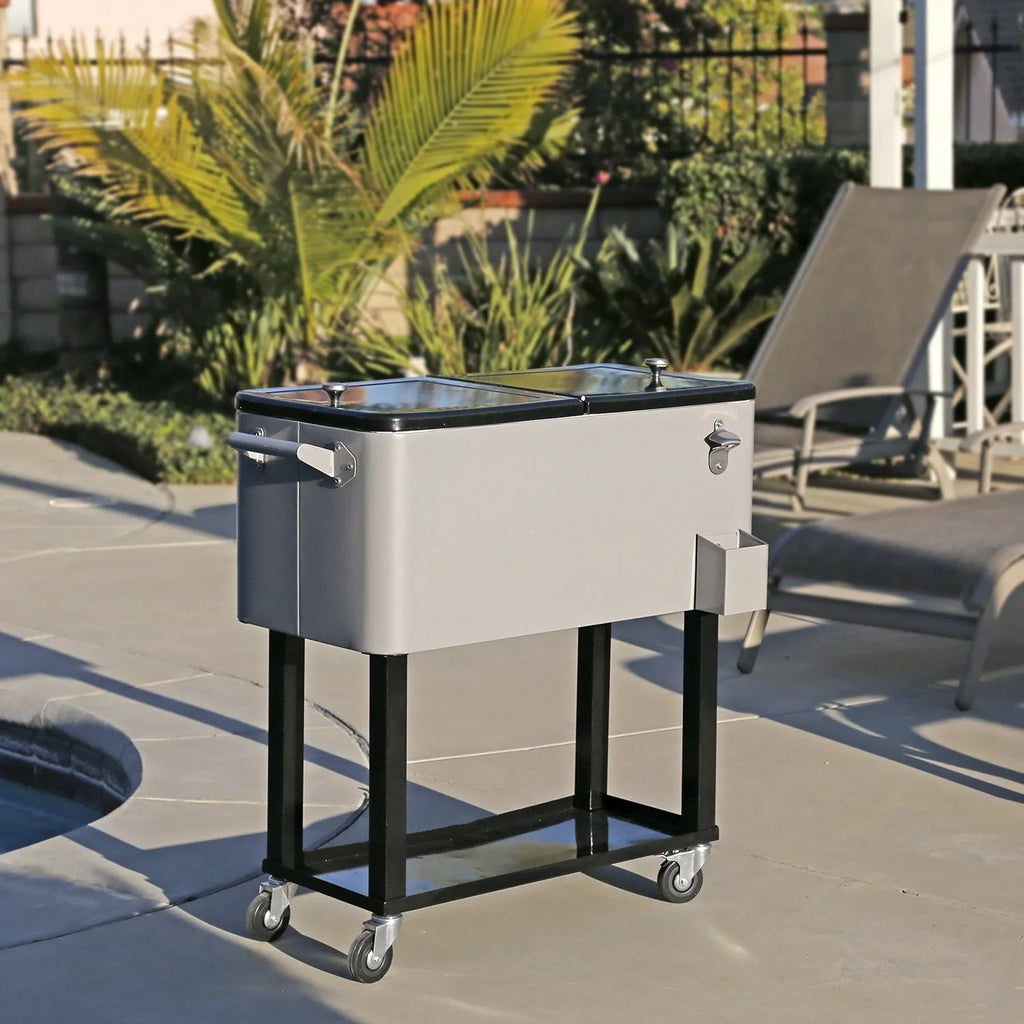 Home Aesthetics Grey 80 Qt Quart Rolling Cooler Ice Chest Beverage Bar for Outdoor Patio