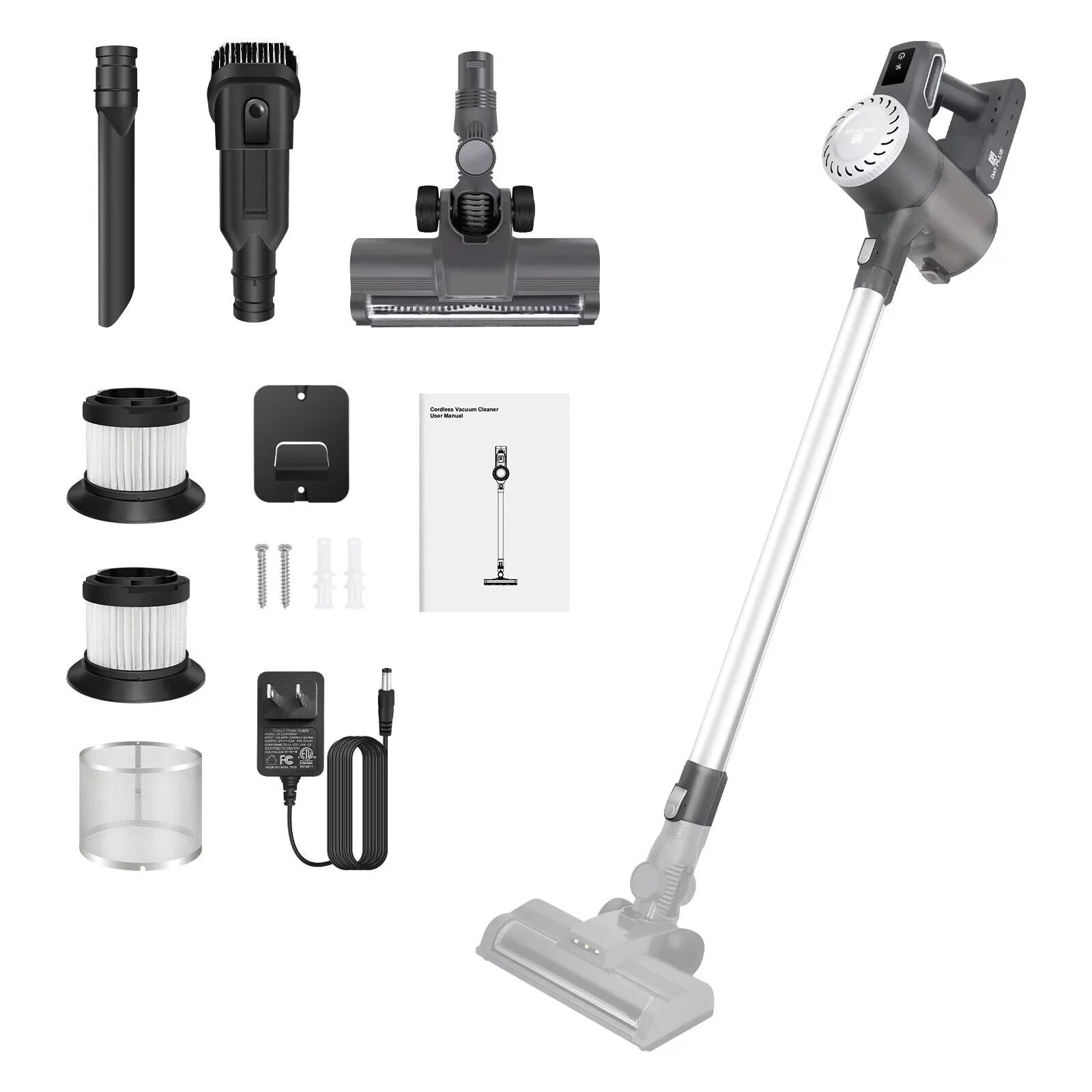 Dayplus Cordless Vacuum Cleaner, 6 in 1 Upright Sizetick Vacuum Cleaners for Home with 2000mAh Powerful Lithium Batteries, Up to 30 Mins Runtime, HEPA Filtration